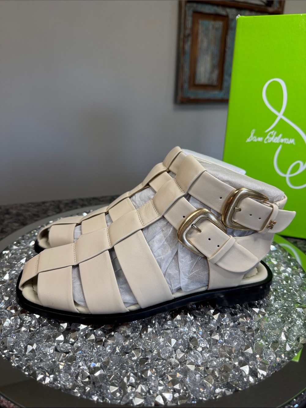Sam Edelman Ivory Leather Strappy Buckle Sandal NeW 6.5 - Picture 6 of 13